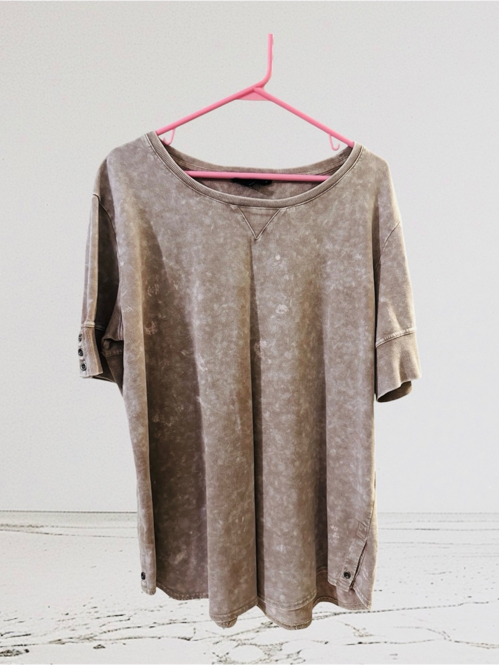 Washed Taupe Short Sleeve Women's Top